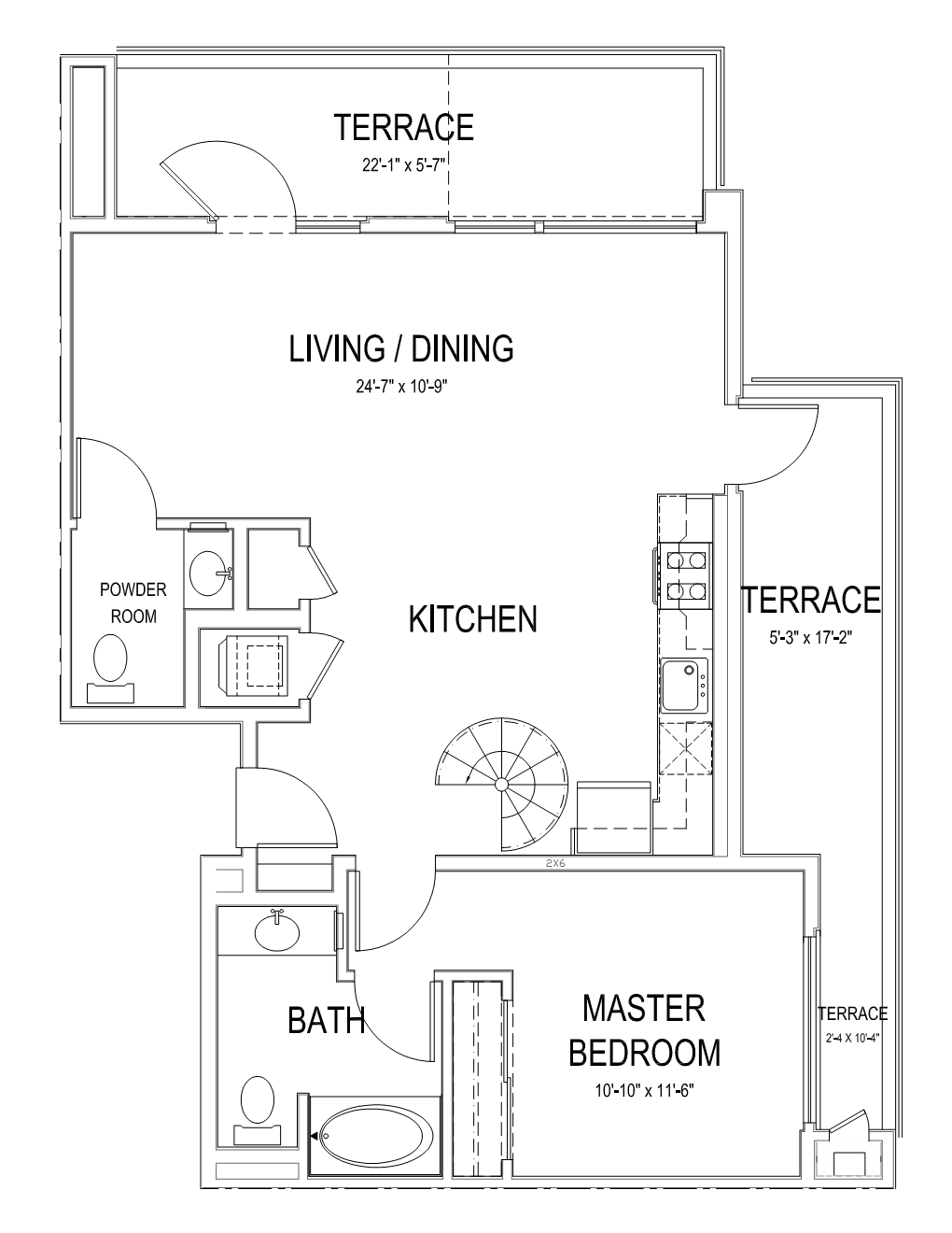 Floor plan for 2 beds, 2 baths, 1002 sqft